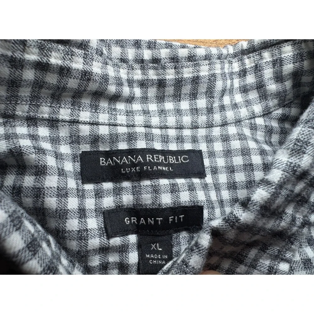 Banana Republic Luxe Flannel Grant Fit Gray‎ Gingham Button Up Shirt XL